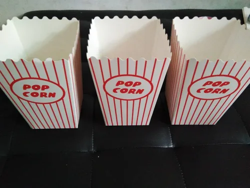 Miniatura 2 de Caja de palomitas de maíz, cajas de cartón a rayas rojas y blancas, cubo para palomitas de maíz, para cine, carnaval, fiesta, circo, rojo y blanco