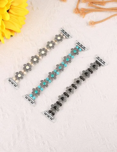 Miniatura 7 de Wearlizer Compatible con Apple Watch Band de 38/40/41/42/44/45/1.929 in para mujer, pulsera elástica con cuentas turquesa bohemia hecha a mano