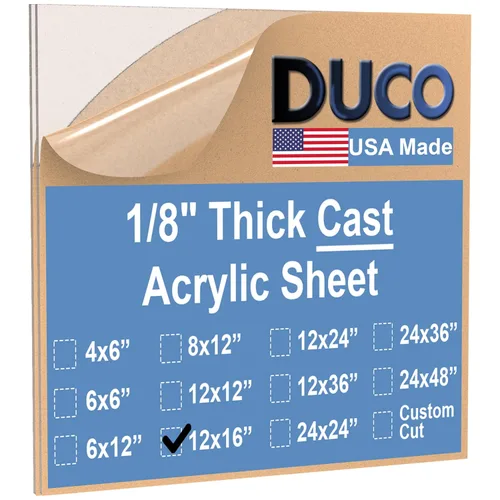 Miniatura 43 de Duco - Hoja de acrílico fundido transparente hecha en Estados Unidos, 1/8 de pulgada de grosor, 12 x 12 pulgadas, 1 paquete de láminas de plexiglás