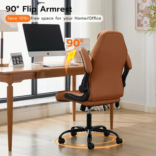 Miniatura 6 de Silla de escritorio de oficina, silla ergonómica para computadora con brazos abatibles acolchados y soporte lumbar ajustable, silla ejecutiva