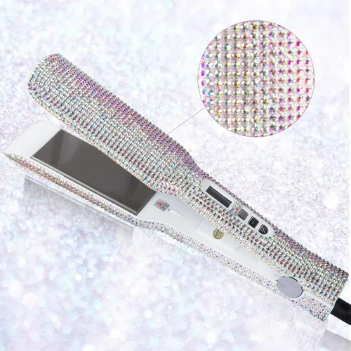 Miniatura 5 de DORISILK Crystal Diamond - Plancha de pelo de titanio, plancha plana de diamantes de imitación de 2 pulgadas, plancha alisadora de doble voltaje