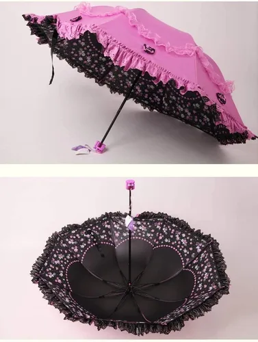Miniatura 10 de Honeystore Paraguas plegable a prueba de rayos ultravioleta Princess Lace Parasol con cúpula anti-UV
