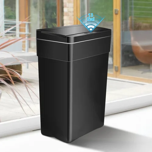 Basurero automático de 13 galones para cocina, 50 litros, sin contacto, con sensor de movimiento de alta capacidad, para cocina, sala de estar, Negro