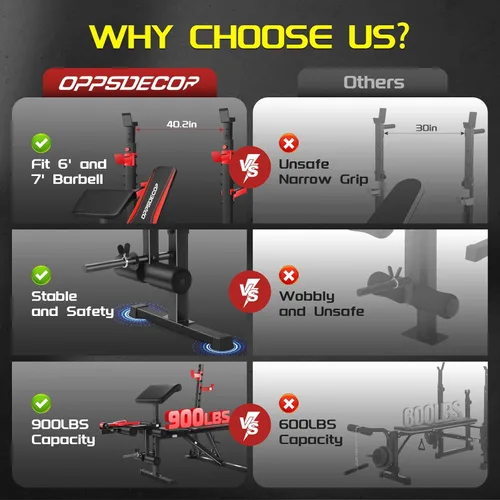 Miniatura 3 de OPPSDECOR 900LBS Weight Bench Set with Squat Rack Preacher Curl Weight Bench with Leg Extension Bench Press Set Workout Bench for Home Gym Full Body