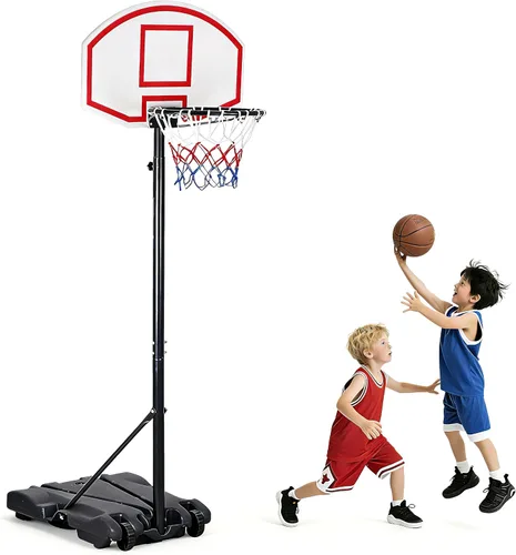 JupiterForce Aro de baloncesto para niños, portería de baloncesto portátil de altura ajustable de 5.5 a 7 pies con tablero y ruedas de 28 pulgadas,