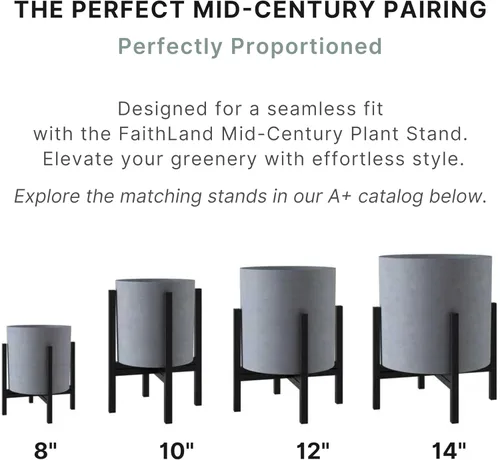 Miniatura 5 de FaithLand maceta, se adapta perfectamente a soportes modernos o de mediados de siglo, tapón para drenaje y malla de drenaje, maceta para plantas