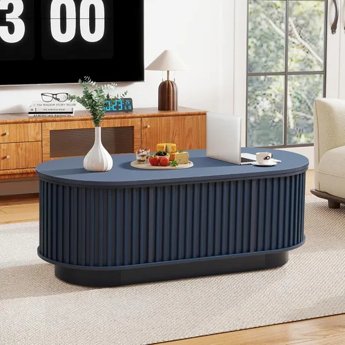 Miniatura 5 de Mesa de Centro Ovalada con Tapa Elevable y Almacenamiento, 43.3" Mesa Central Moderna de Mediados de Siglo con Compartimento Oculto, Mesa de Comedor