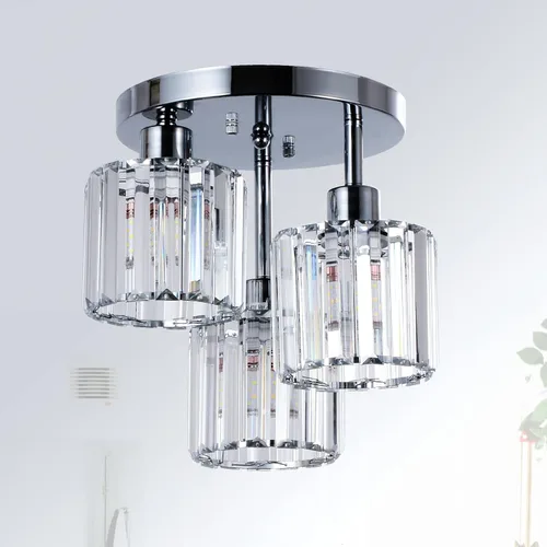 Miniatura 12 de PAUFUL Lámpara de Techo Semiempotrada de Cristal, Lámparas de Techo Modernas de 3 Luces Cerca del Techo, Lámparas de Cocina Negras con Pantalla