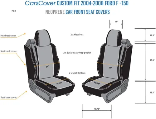 Miniatura 3 de CarsCover Fundas para asiento delantero de auto, de neoprene, hecho a medida para Ford F150 F250 F350, Pickup, color gris y negro, para asiento
