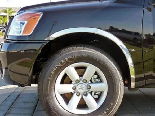 QAA Es compatible con Nissan Titan 2004-2015 4 piezas moldeadas de acero inoxidable para ruedas de pozo de guardabarros moldeadas WZ24520