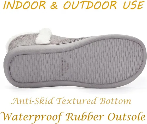 Miniatura 4 de NineCiFun Botines de invierno mullidos para mujer, botas de punto, pantuflas cálidas para el hogar, para exteriores e interiores con forro de piel