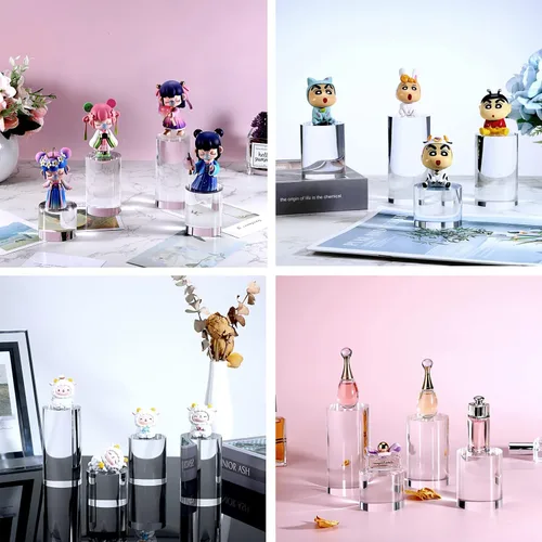 Miniatura 3 de Hipiwe Paquete de 4 elevadores de exhibición de acrílico, soporte de exhibición de figuras cilíndricas transparentes, organizador de perfumes
