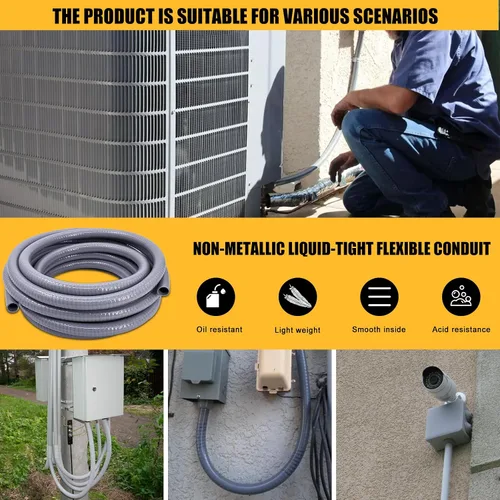 Miniatura 7 de Conducto hermético a líquidos de 1 pulgada y 25 pies, kit de conector y conducto eléctrico flexible no metálico hermético a líquidos, con 5