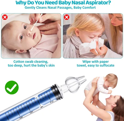 Miniatura 4 de Aspirador nasal para bebé, jeringa nasal para jeringa de bebé, irrigador nasal con punta de succión nasal de silicona reutilizable profesional, Azul