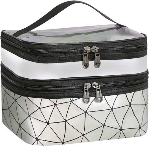 Miniatura 8 de Estuche de viaje de maquillaje de leopardo Bolsas de maquillaje de doble capa Estuches cosméticos de viaje Maquillaje Organizador Bolsas de aseo