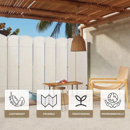 Miniatura 6 de Duraspace Divisor de habitación de 8 paneles de fibra de tejido de 6 pies de alto, pantalla de privacidad independiente con doble bisagra, pantalla
