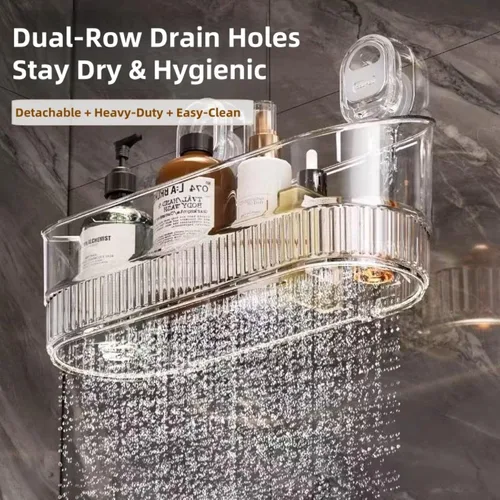 Miniatura 6 de Organizador de ducha de baño transparente, estante de almacenamiento de montaje en pared con ventosas, estante de almacenamiento de baño 12.7 x 4.5