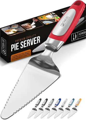 Miniatura 13 de Orblue Servidor para tartas, herramienta esencial de cocina, dentada en ambos lados, ideal para chef diestro o zurdo, cubiertos de acero inoxidable