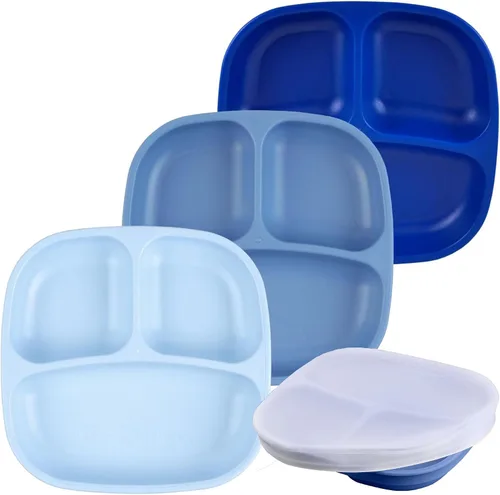 Miniatura 62 de Re-Play Platos para niños pequeños con divisores, 3 compartimentos de pared profunda, platos divididos para niños con 3 tapas, aptos