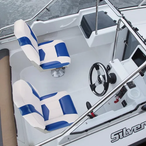 Miniatura 7 de PEXMOR Asientos de barco, respaldo bajo/alto, plegables, impermeables, asiento de capitán, 2 paquetes (respaldo alto, azul y blanco)