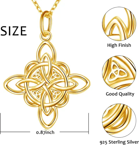 Miniatura 60 de FLYOW Collar con colgante de nudo celta de plata de ley 925 de buena suerte irlandés para mujer, regalo de cumpleaños y graduación
