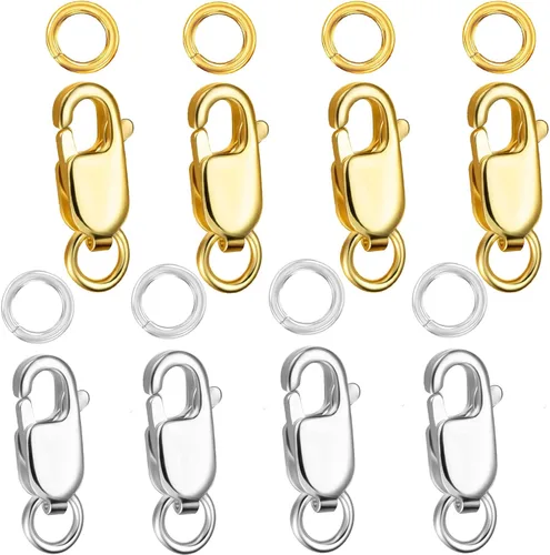 Miniatura 14 de kcctoo Cierre de pinza de langosta de plata con anillos de salto cerrados de oro de 14 quilates para la fabricación de joyas, fabricado en Italia