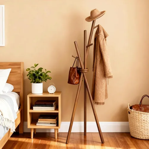 Miniatura 3 de VICITON Perchero de madera, trípode independiente con 3 ganchos para ropa, sombreros y bolsos, perchero para dormitorio, sala de estar, entrada