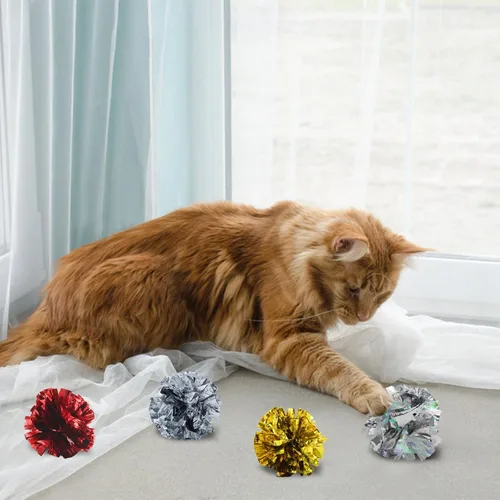 Miniatura 3 de Andiker Pelotas arrugadas para gatos de 3.54 pulgadas, 4 unidades, coloridas y brillantes, ligeras, fáciles de transportar, juguetes interactivos