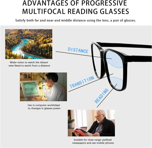 Miniatura 3 de COJWIS Progressive Multifocus Reading Glasses Blue Light Blocking,Spring Hinge Readers for Women Men