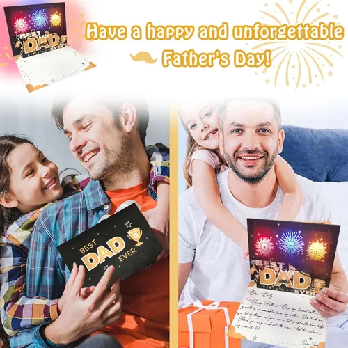Miniatura 3 de Tarjeta emergente 3D para el día del padre, luces y música, mejor tarjeta de papá del mundo, tarjetas del día del padre, regalo del día del padre