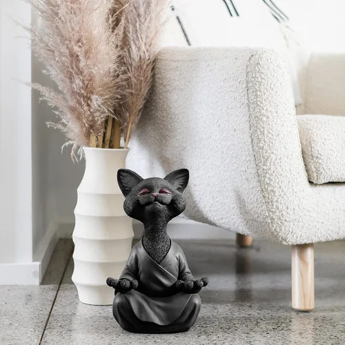 Miniatura 5 de JFSM INC. Estatua de Buda de jardín de gato feliz de 12 pulgadas, estatua de gato de resina para interiores y exteriores, escultura de animales