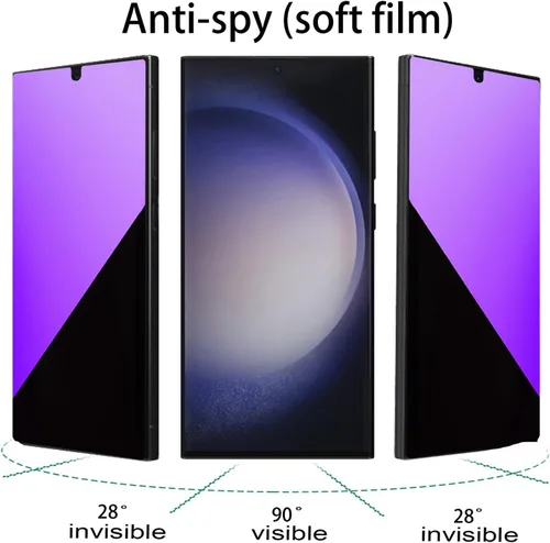 Miniatura 2 de Paquete de 2 protectores de pantalla de privacidad anti-azul para Samsung Galaxy S23 Ultra Anti-Spy Soft Gradient Film Support Finger Unlock 6.8