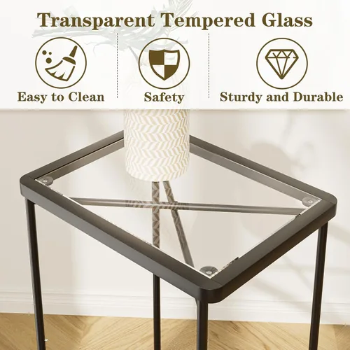 Miniatura 5 de Garden 4 you Mesa auxiliar pequeña, mesa auxiliar de cristal, mesa auxiliar para exteriores con marco de metal, mini mesita de noche para sala