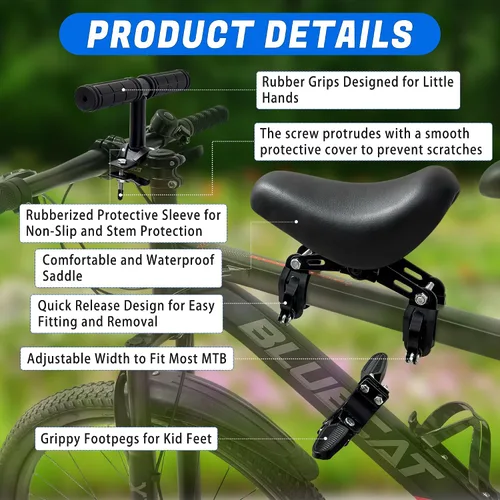 Miniatura 3 de Asientos de bicicleta montados en la parte delantera para niños, asiento de bicicleta para niños de 2 a 5 años (negro)