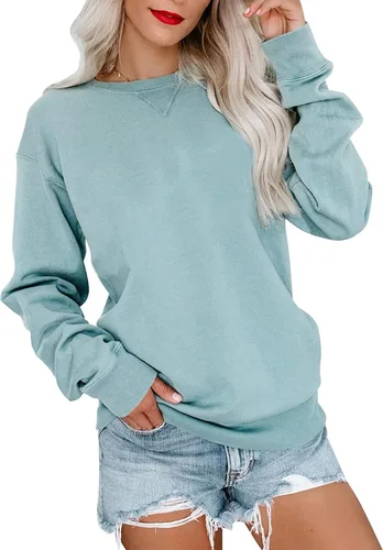 Miniatura 10 de Bingerlily Sudadera casual de manga larga para mujer, cuello redondo, linda sudadera pullover de ajuste relajado, tops Azul