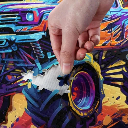 Miniatura 4 de Rompecabezas de camión monstruo de neón, 1000 piezas de material compuesto de madera de papel, con bolsa de almacenamiento e imagen de referencia