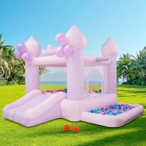 Casa de Rebote Inflable de 9 Pies Rosa/Morada, Trampolín para Niños Pequeños Adecuado para Niños de 3-6 Años, Regalos de Fiesta, Interior y