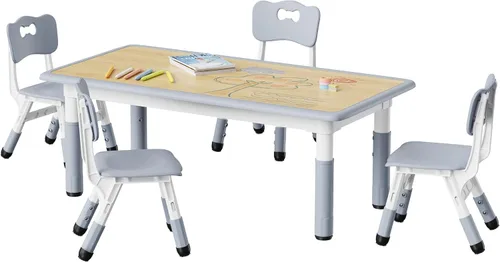 Miniatura 9 de Set de mesa y 4 sillas para niños Brelley, juego de mesa y sillas ajustables en altura para niños pequeños, escritorio con diseño de grafiti, patas