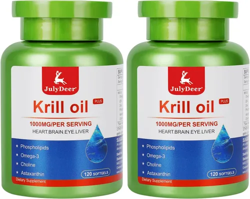 JulyDeer Aceite de krill 1000 mg 240 cápsulas blandas con omega-3 EPA, DHA, suplemento de astaxantina y fosfolípidos, krill antártico sin regusto a