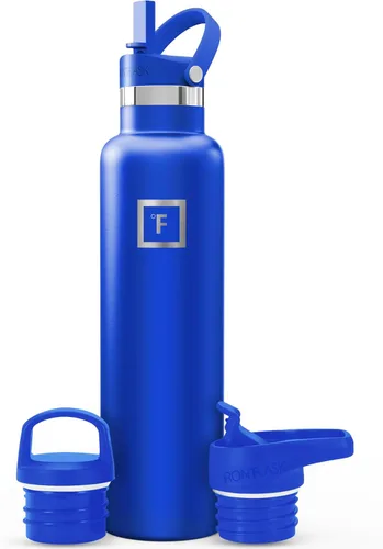 Miniatura 25 de IRON °FLASK Botellas de agua de campamento/senderismo, 3 tapas (estrecha con popote), sin fugas, aisladas al vacío, acero inoxidable de doble pared