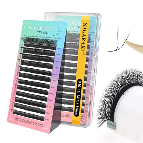 Miniatura 122 de Suministros de extensiones de pestañas NAGARAKU yy, pestañas falsas 0.05mm rizado D, bandeja mixta 8-12mm, prefabricadas 4D, abanico fácil, volumen