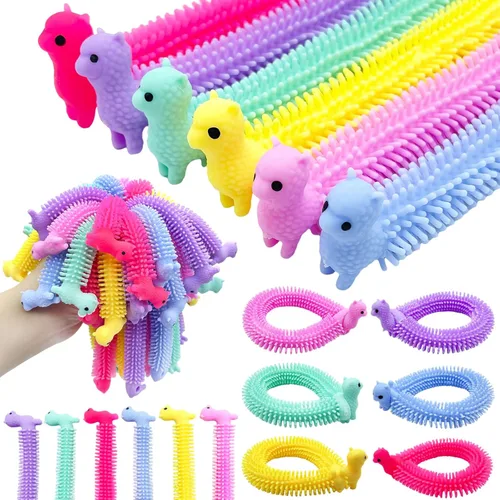 Jgalnim 30 piezas de juguetes para apretar de alpaca elástica, juguetes sensoriales de cuerda elástica, juguete de gusano de cuerda elástica para