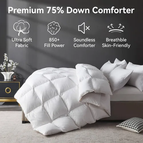 Miniatura 2 de L LOVSOUL - Edredón de plumón tamaño full, ropa de cama estilo hotel con más de 850 de poder de relleno, 1200TC, edredón ultra suave y mullido