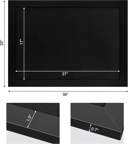 Miniatura 8 de Tablero de anuncios de corcho negro con lino, tablero de corcho negro con marco de madera de 30 x 20 pulgadas, tablero de oficina para decoración
