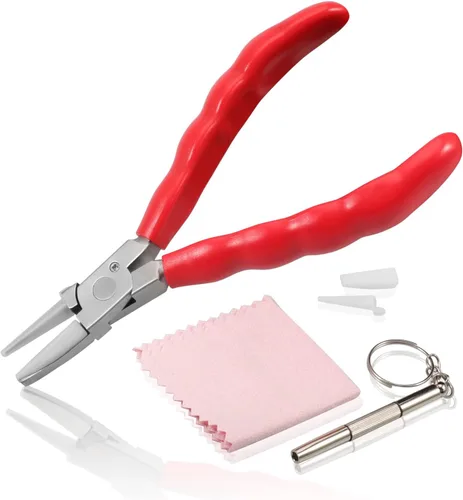 Miniatura 13 de Alicates de punta doblada de 6 pulgadas, kit de herramientas de reparación y ajuste de lentes de acero inoxidable con destornillador y paño