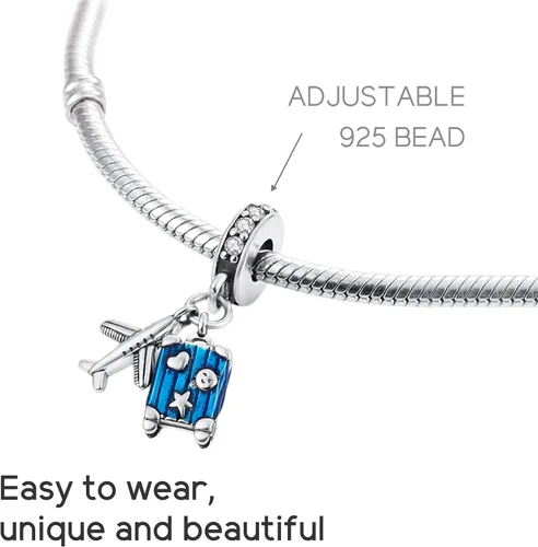 Miniatura 3 de NUJIFFY Cuentas de plata de ley 925 para pulseras y collares, cuentas de cristal para hermana de pasaporte de avión, pulseras de ángulo de corazón