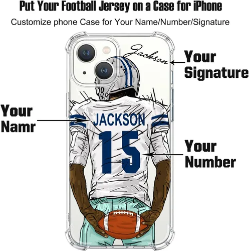 Miniatura 2 de Funda personalizada con nombre y número transparente para fútbol para iPhone 17 Pro Max 16 15 Plus 14 13 Mini 12 11 Xs Max Xr SE3, con 4 esquinas a