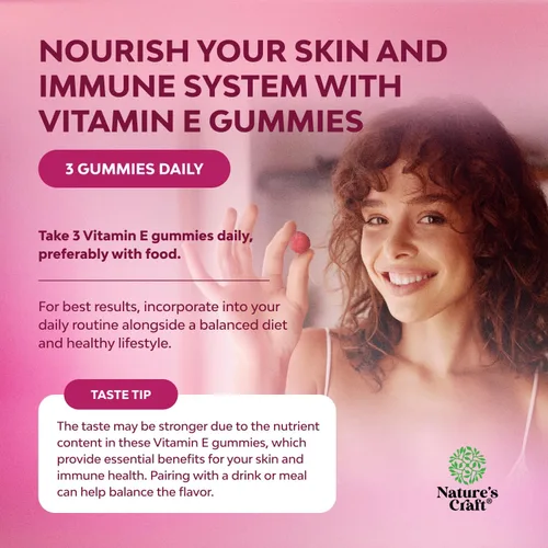 Miniatura 4 de Natures Craft Gomitas de vitamina E para el cuidado de la piel – Suplemento para la piel de 400 UI de vitamina E de alta potencia – Suplemento