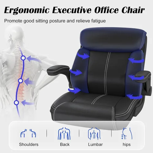 Miniatura 4 de AnyGod Silla ejecutiva con reposabrazos abatibles, soporte lumbar, altura ajustable, respaldo medio con función mecedora para ejecutivos