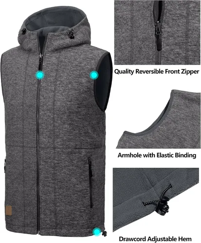 Miniatura 11 de Little Donkey Andy Chaleco de forro polar reversible para hombre, ligero, cálido, sin mangas, con capucha, para senderismo, caminar, viajar